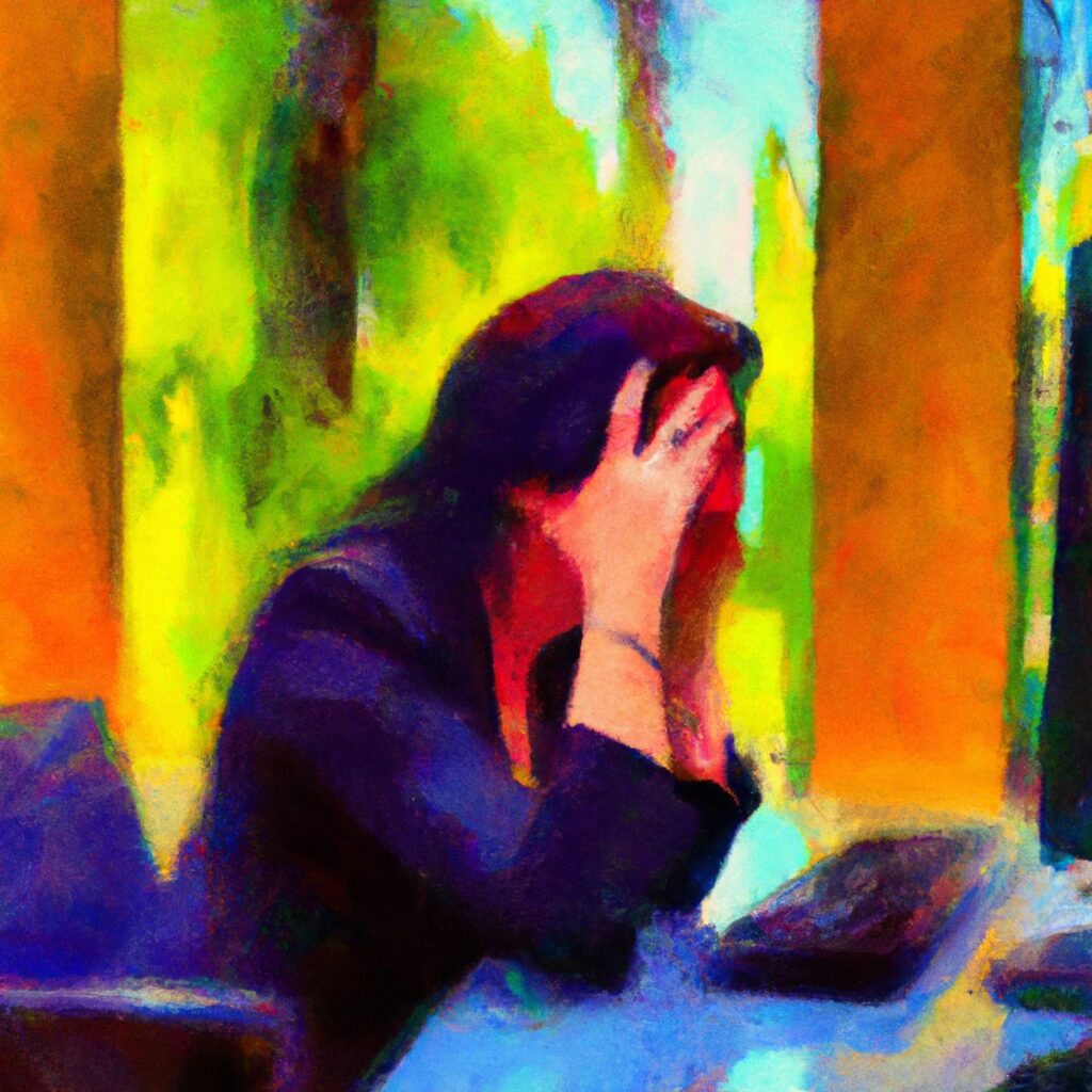 Artistic rendering of a person feeling guilt. The image depicts the guilt associated with knowing there are key insights in your data, but being unable to unlock them.